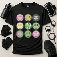 Shamrock Smile Face Disco Retro Groovy St Patricks Day Lucky Cooling Performance Crew T-Shirt