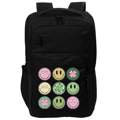 Shamrock Smile Face Disco Retro Groovy St Patricks Day Lucky Impact Tech Backpack