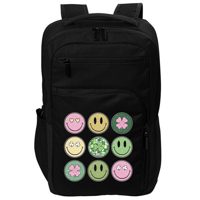 Shamrock Smile Face Disco Retro Groovy St Patricks Day Lucky Impact Tech Backpack