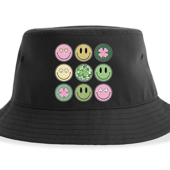 Shamrock Smile Face Disco Retro Groovy St Patricks Day Lucky Sustainable Bucket Hat