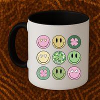 Shamrock Smile Face Disco Retro Groovy St Patricks Day Lucky Mug