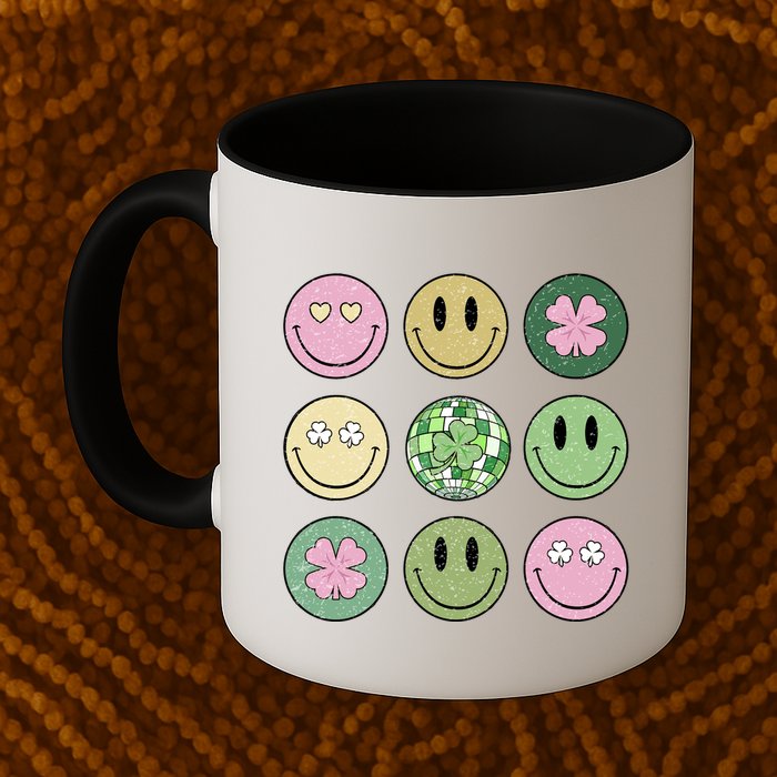 Shamrock Smile Face Disco Retro Groovy St Patricks Day Lucky Mug