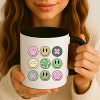 Shamrock Smile Face Disco Retro Groovy St Patricks Day Lucky Mug