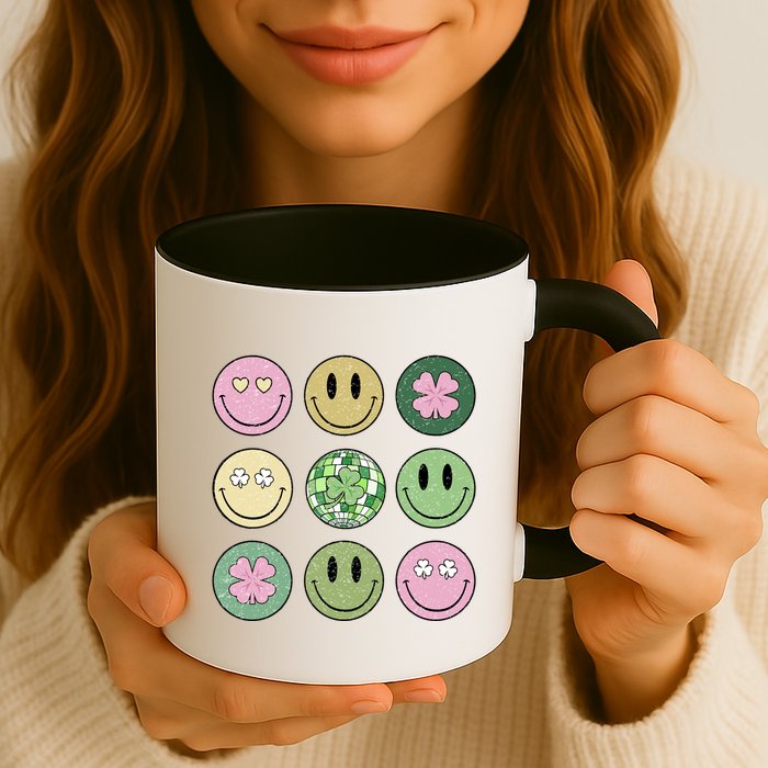 Shamrock Smile Face Disco Retro Groovy St Patricks Day Lucky Mug