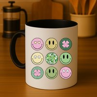Shamrock Smile Face Disco Retro Groovy St Patricks Day Lucky Mug