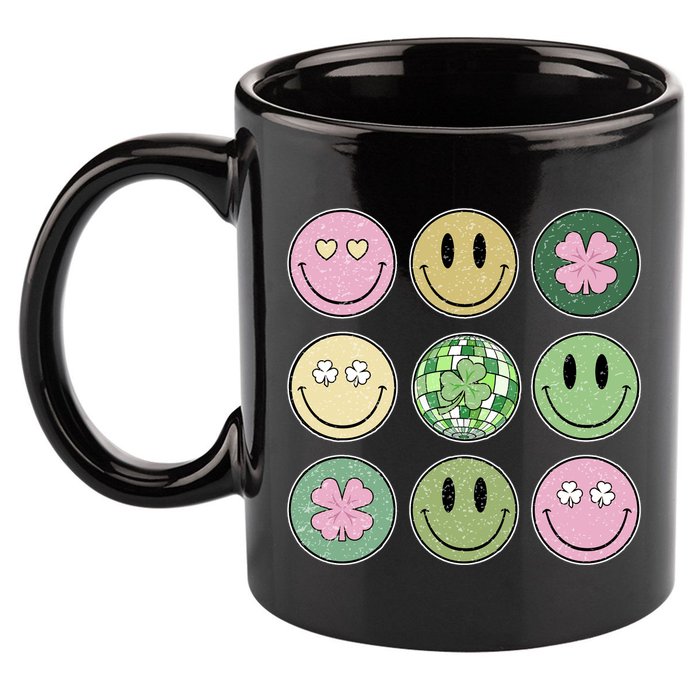 Shamrock Smile Face Disco Retro Groovy St Patricks Day Lucky 11oz C Handle Ceramic Mug