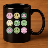 Shamrock Smile Face Disco Retro Groovy St Patricks Day Lucky 11oz C Handle Ceramic Mug