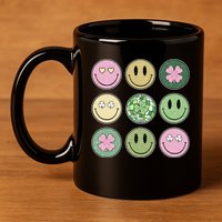 Shamrock Smile Face Disco Retro Groovy St Patricks Day Lucky 11oz C Handle Ceramic Mug