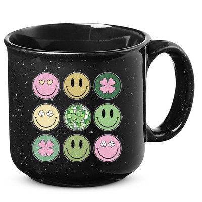 Shamrock Smile Face Disco Retro Groovy St Patricks Day Lucky 15oz Campfire Ceramic Mug