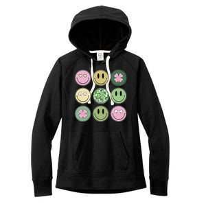 Shamrock Smile Face Disco Retro Groovy St Patricks Day Lucky Women's Fleece Hoodie