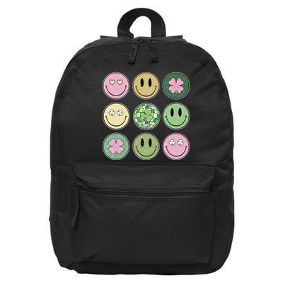 Shamrock Smile Face Disco Retro Groovy St Patricks Day Lucky 16 in Basic Backpack