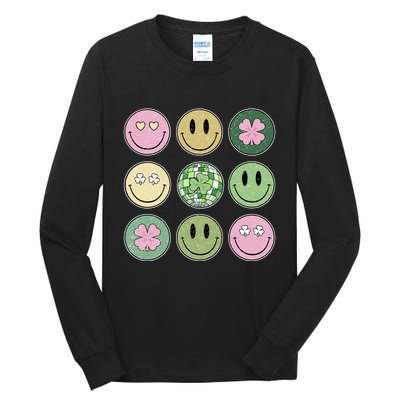 Shamrock Smile Face Disco Retro Groovy St Patricks Day Lucky Tall Long Sleeve T-Shirt