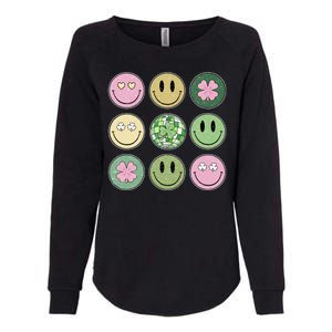 Shamrock Smile Face Disco Retro Groovy St Patricks Day Lucky Womens California Wash Sweatshirt