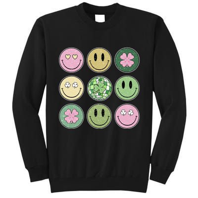 Shamrock Smile Face Disco Retro Groovy St Patricks Day Lucky Tall Sweatshirt