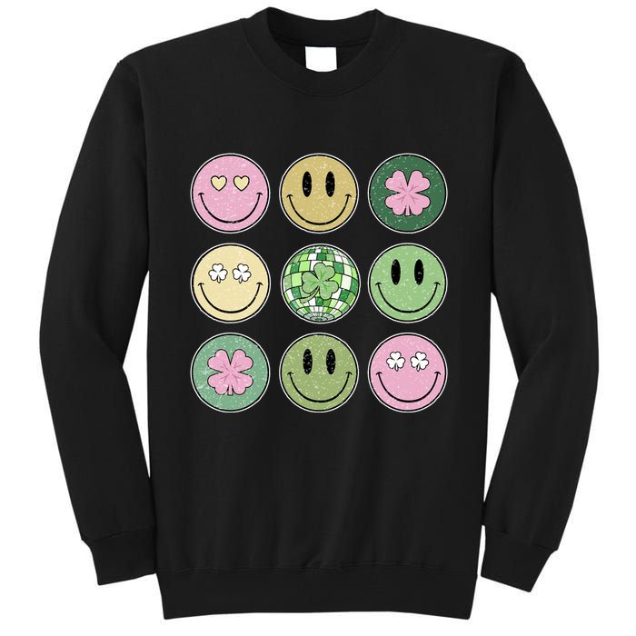 Shamrock Smile Face Disco Retro Groovy St Patricks Day Lucky Tall Sweatshirt