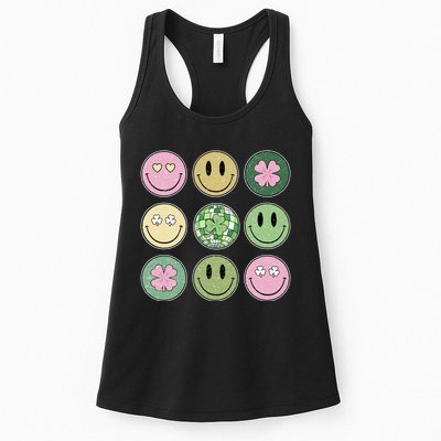 Shamrock Smile Face Disco Retro Groovy St Patricks Day Lucky Womens Tank Top