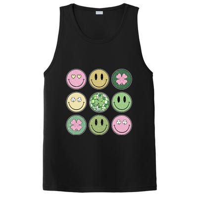 Shamrock Smile Face Disco Retro Groovy St Patricks Day Lucky PosiCharge Competitor Tank