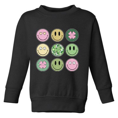 Shamrock Smile Face Disco Retro Groovy St Patricks Day Lucky Toddler Sweatshirt