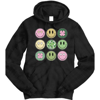 Shamrock Smile Face Disco Retro Groovy St Patricks Day Lucky Tie Dye Hoodie