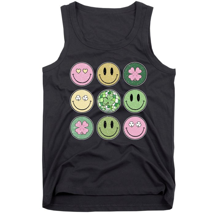 Shamrock Smile Face Disco Retro Groovy St Patricks Day Lucky Tank Top