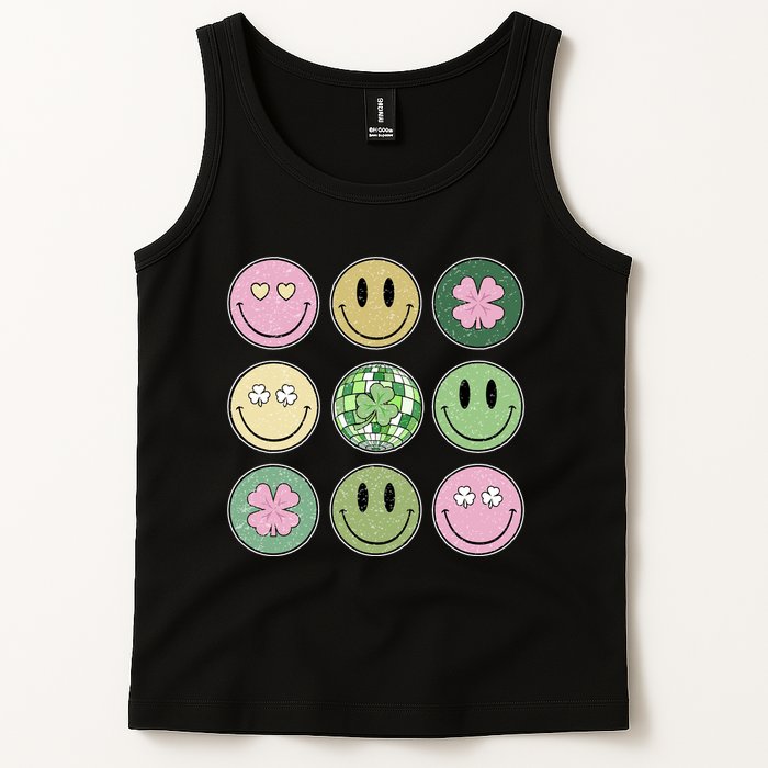 Shamrock Smile Face Disco Retro Groovy St Patricks Day Lucky Tank Top