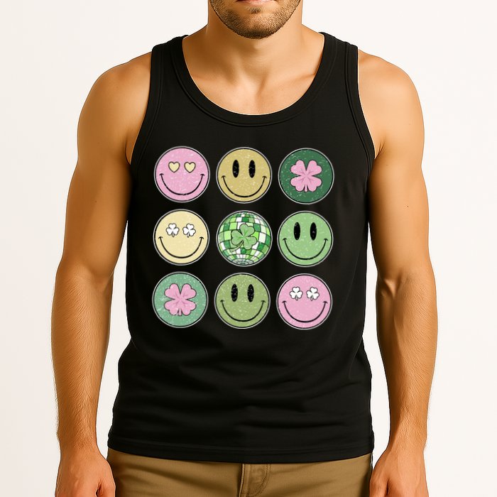 Shamrock Smile Face Disco Retro Groovy St Patricks Day Lucky Tank Top