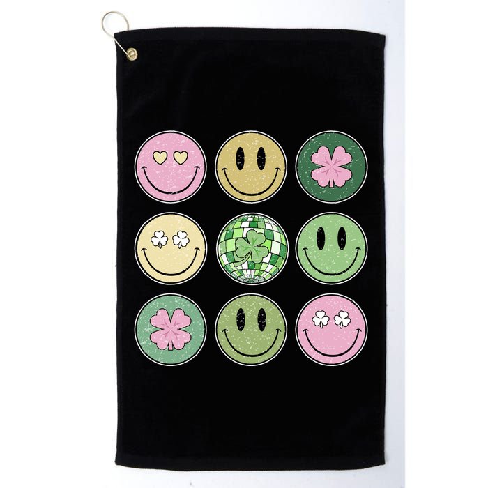 Shamrock Smile Face Disco Retro Groovy St Patricks Day Lucky Golf Towel
