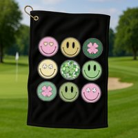Shamrock Smile Face Disco Retro Groovy St Patricks Day Lucky Golf Towel