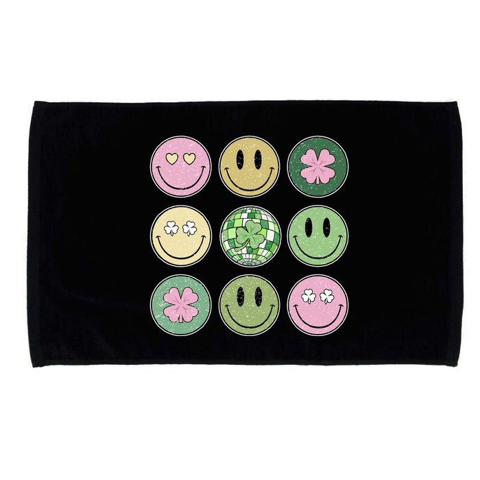 Shamrock Smile Face Disco Retro Groovy St Patricks Day Lucky Microfiber Hand Towel