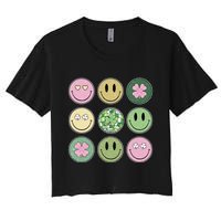 Shamrock Smile Face Disco Retro Groovy St Patricks Day Lucky Crop Top