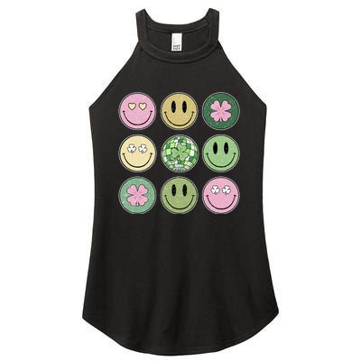 Shamrock Smile Face Disco Retro Groovy St Patricks Day Lucky Women's Perfect Tri Rocker Tank