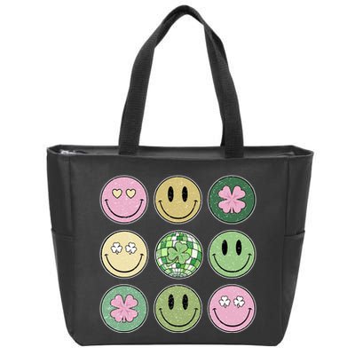 Shamrock Smile Face Disco Retro Groovy St Patricks Day Lucky Zip Tote Bag