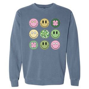 Shamrock Smile Face Disco Retro Groovy St Patricks Day Lucky Garment-Dyed Sweatshirt