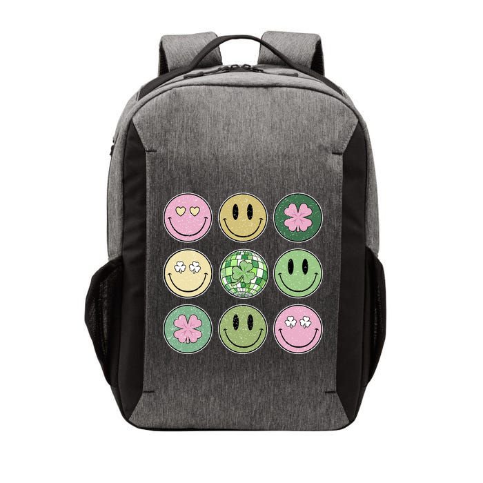 Shamrock Smile Face Disco Retro Groovy St Patricks Day Lucky Vector Backpack