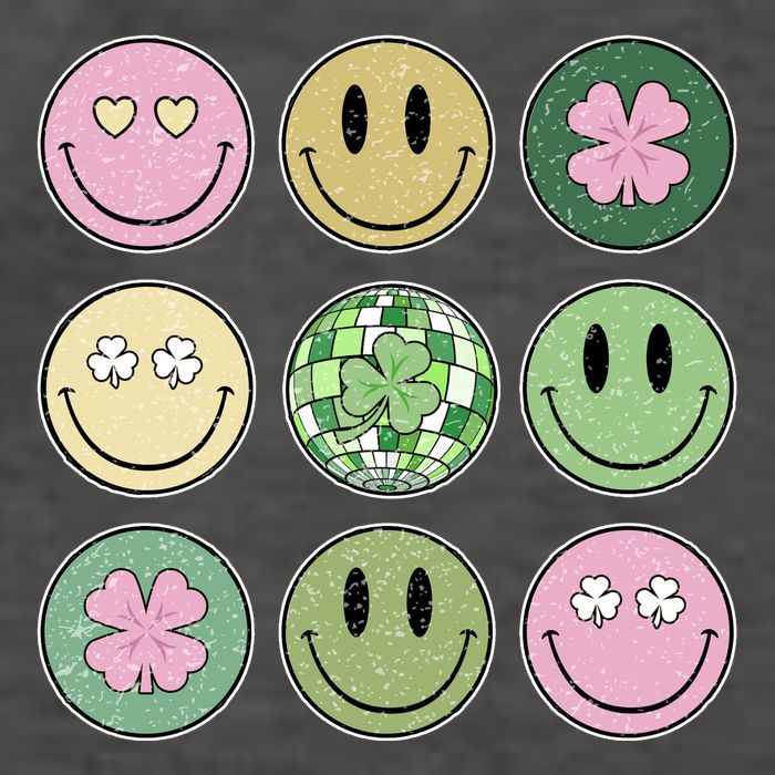 Shamrock Smile Face Disco Retro Groovy St Patricks Day Lucky Vector Backpack