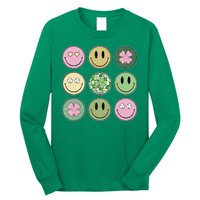 Shamrock Smile Face Disco Retro Groovy St Patricks Day Lucky Long Sleeve Shirt