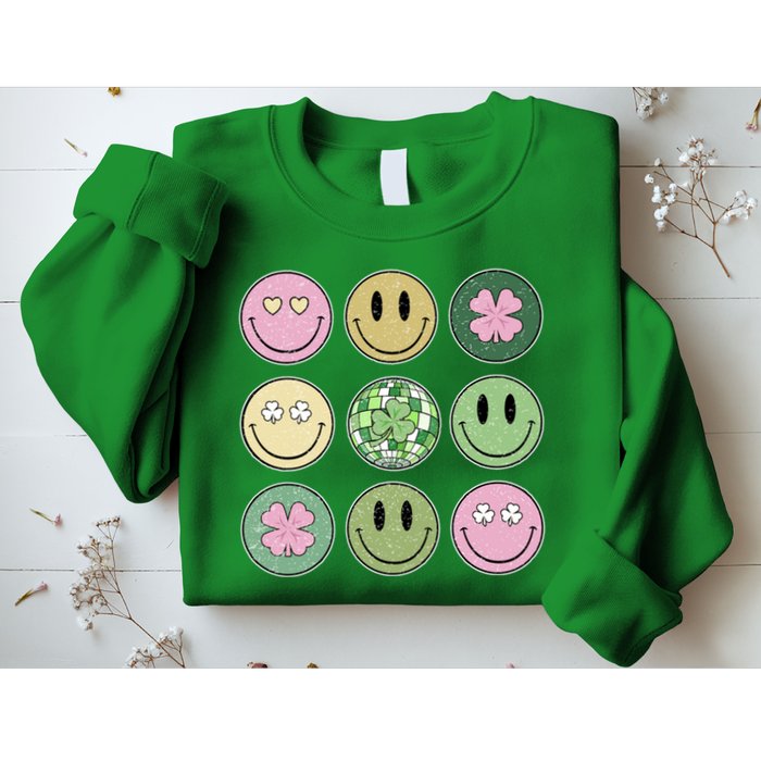 Shamrock Smile Face Disco Retro Groovy St Patricks Day Lucky Sweatshirt