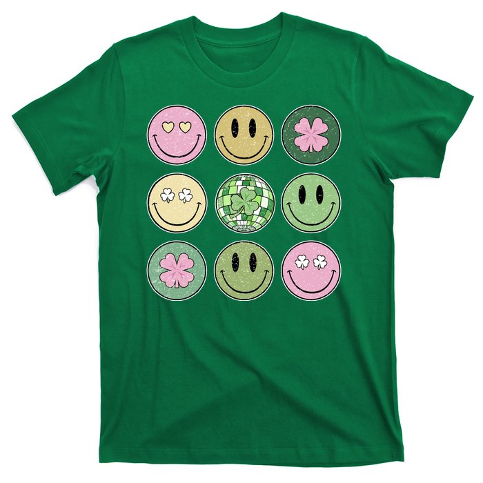 Shamrock Smile Face Disco Retro Groovy St Patricks Day Lucky T-Shirt