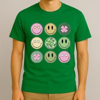 Shamrock Smile Face Disco Retro Groovy St Patricks Day Lucky T-Shirt