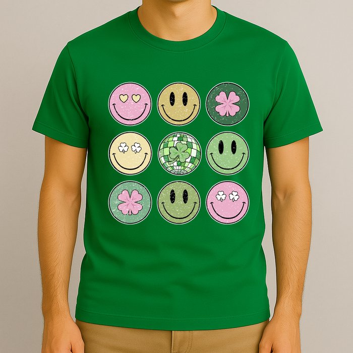 Shamrock Smile Face Disco Retro Groovy St Patricks Day Lucky T-Shirt