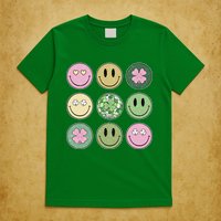 Shamrock Smile Face Disco Retro Groovy St Patricks Day Lucky T-Shirt