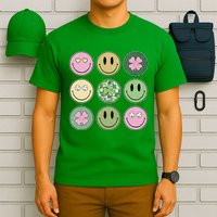 Shamrock Smile Face Disco Retro Groovy St Patricks Day Lucky T-Shirt
