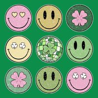 Shamrock Smile Face Disco Retro Groovy St Patricks Day Lucky T-Shirt