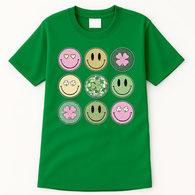 Shamrock Smile Face Disco Retro Groovy St Patricks Day Lucky Tall T-Shirt