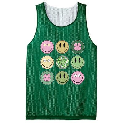 Shamrock Smile Face Disco Retro Groovy St Patricks Day Lucky Mesh Reversible Basketball Jersey Tank