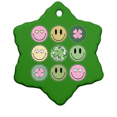 Shamrock Smile Face Disco Retro Groovy St Patricks Day Lucky Ceramic Star Ornament