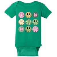 Shamrock Smile Face Disco Retro Groovy St Patricks Day Lucky Baby Bodysuit