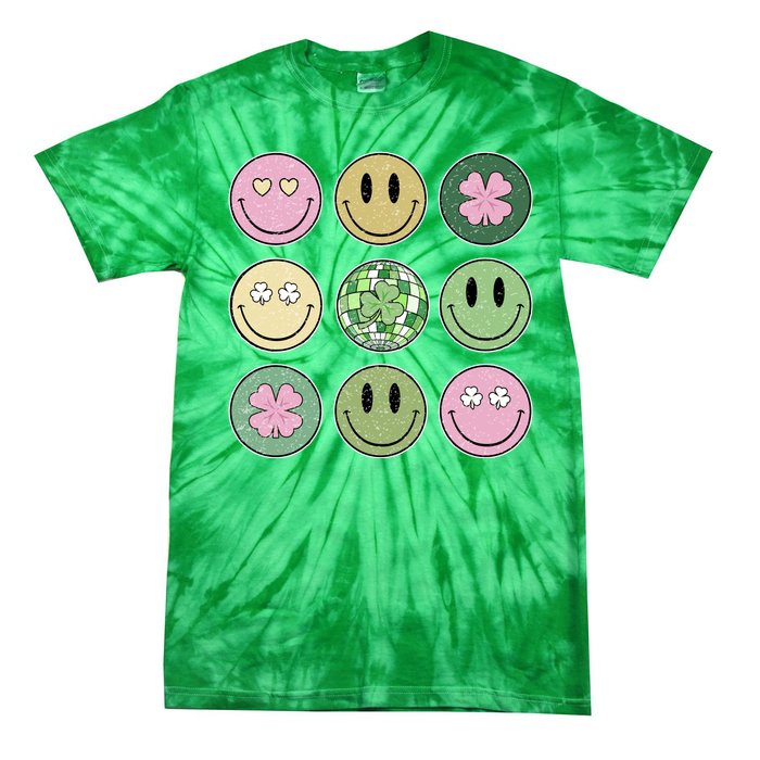 Shamrock Smile Face Disco Retro Groovy St Patricks Day Lucky Tie-Dye T-Shirt