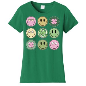 Shamrock Smile Face Disco Retro Groovy St Patricks Day Lucky Women's T-Shirt