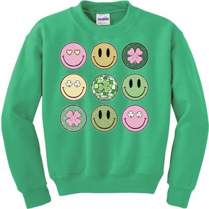 Shamrock Smile Face Disco Retro Groovy St Patricks Day Lucky Kids Sweatshirt